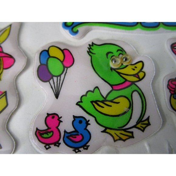 Neon Easter Puffy Stickers Google Eyes Vintage Single Open Sheet GUC - Picture 11 of 16